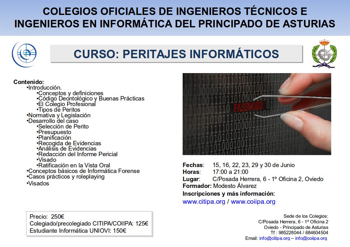 CartelCursoPeritajesInformaticos_CITIPA-COIIPA